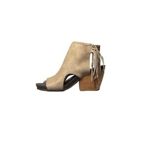 NWOT OTBT Nomadic Taupe Leather Fringe Peep Toe Wedge Booties W 7M Boho Sandals